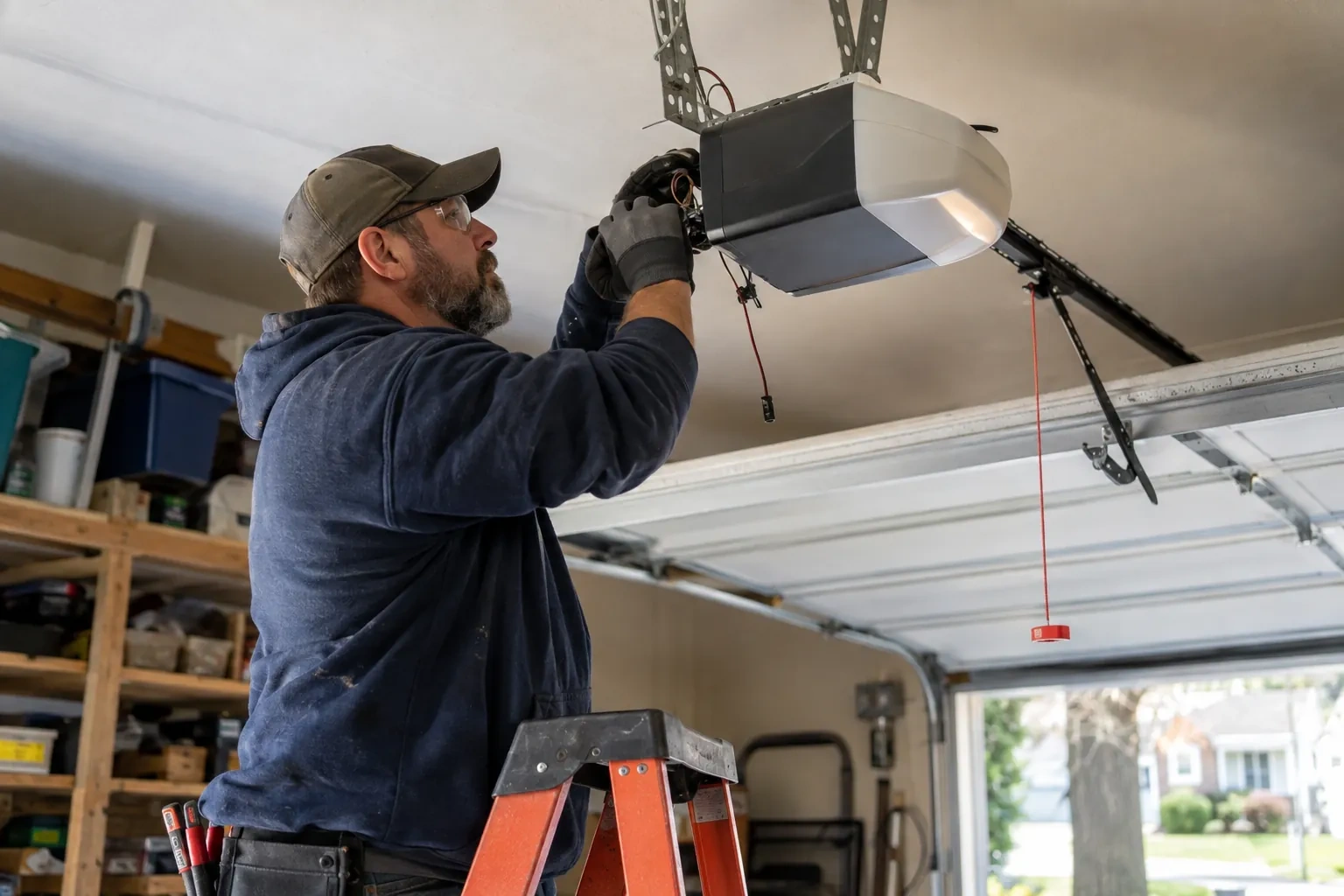Illustrative garage doors scene; not an actual job
